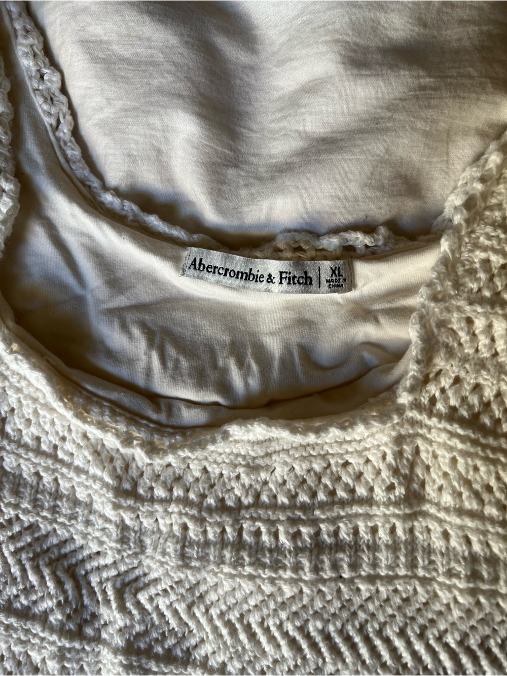 Abercrombie & Fitch White Crochet Scoop Neck Sweater